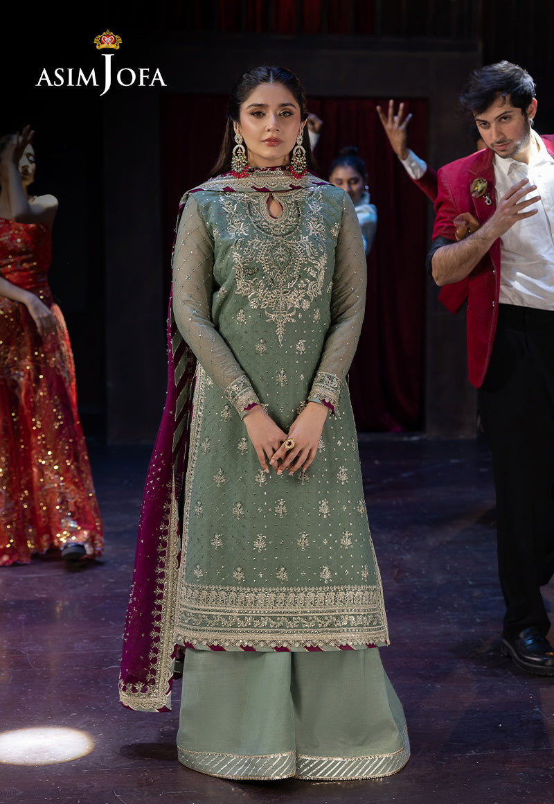 Asim Jofa - Chiffon Embroidered 3 Piece Unstitched Suit - Party Wear