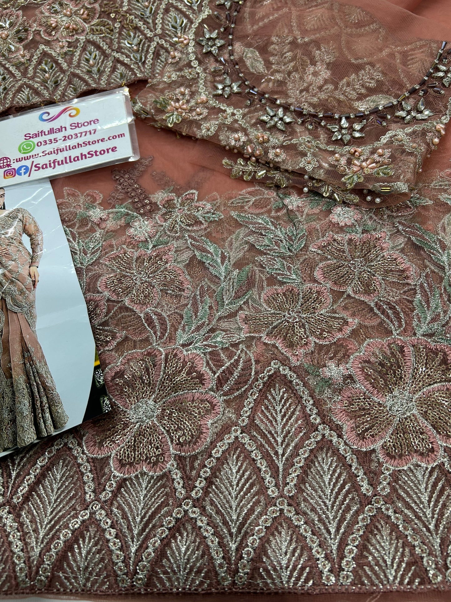 Luxury Net Embroidered Unstitched Saree Dusty Rose -Party Wear