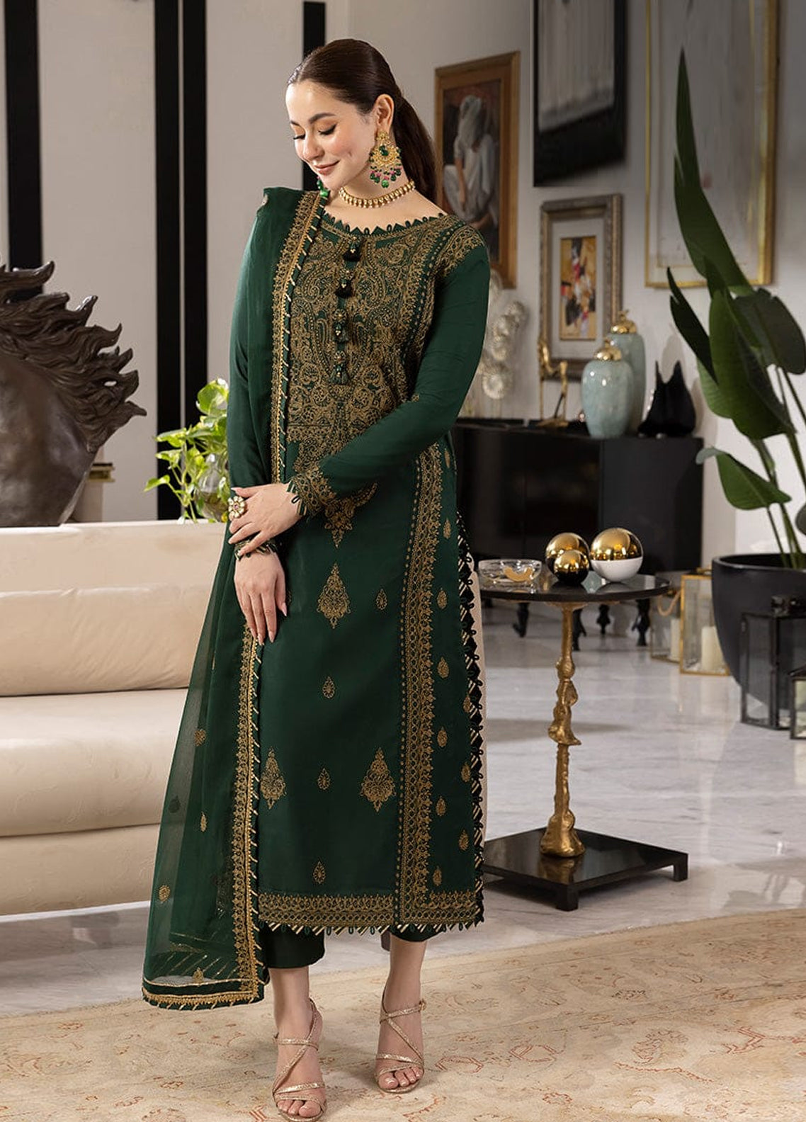 Green Embroidered Chiffon 3 Piece Unstitched Suit AJRNC-D18- Party Wear