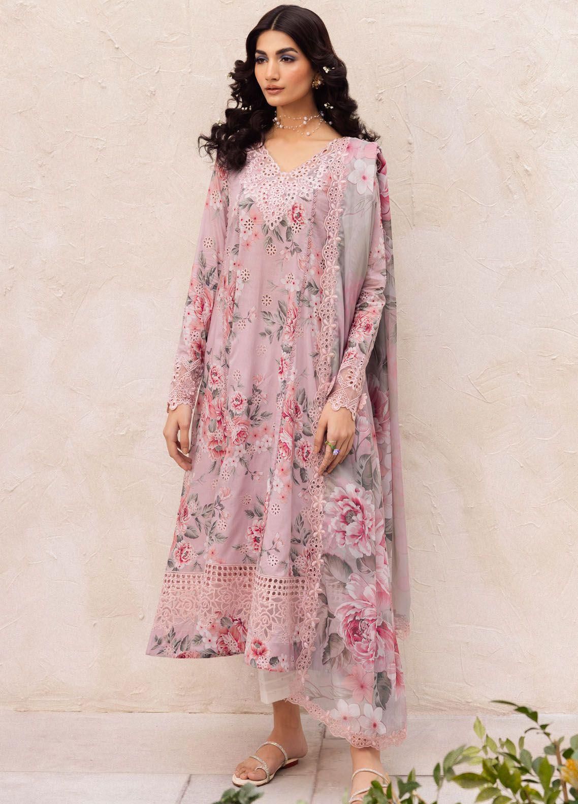 Chicken Kari Embroidered Lawn 3 Piece Unstitched Suit - Summer Collection IZ-PinK