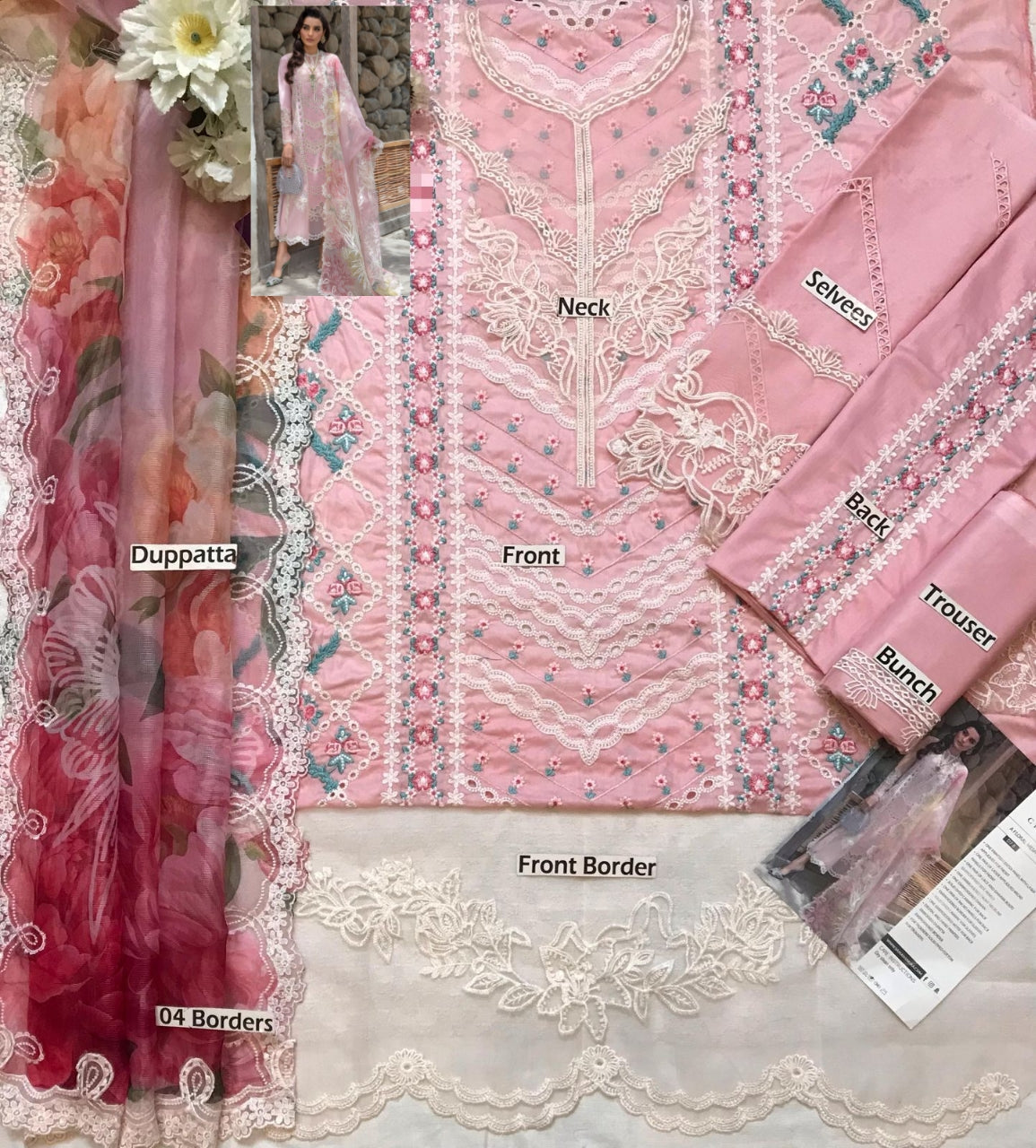 Pink Luxury Chicken Kari Embroidered Lawn 3 piece Unstitched Dress - cssl
