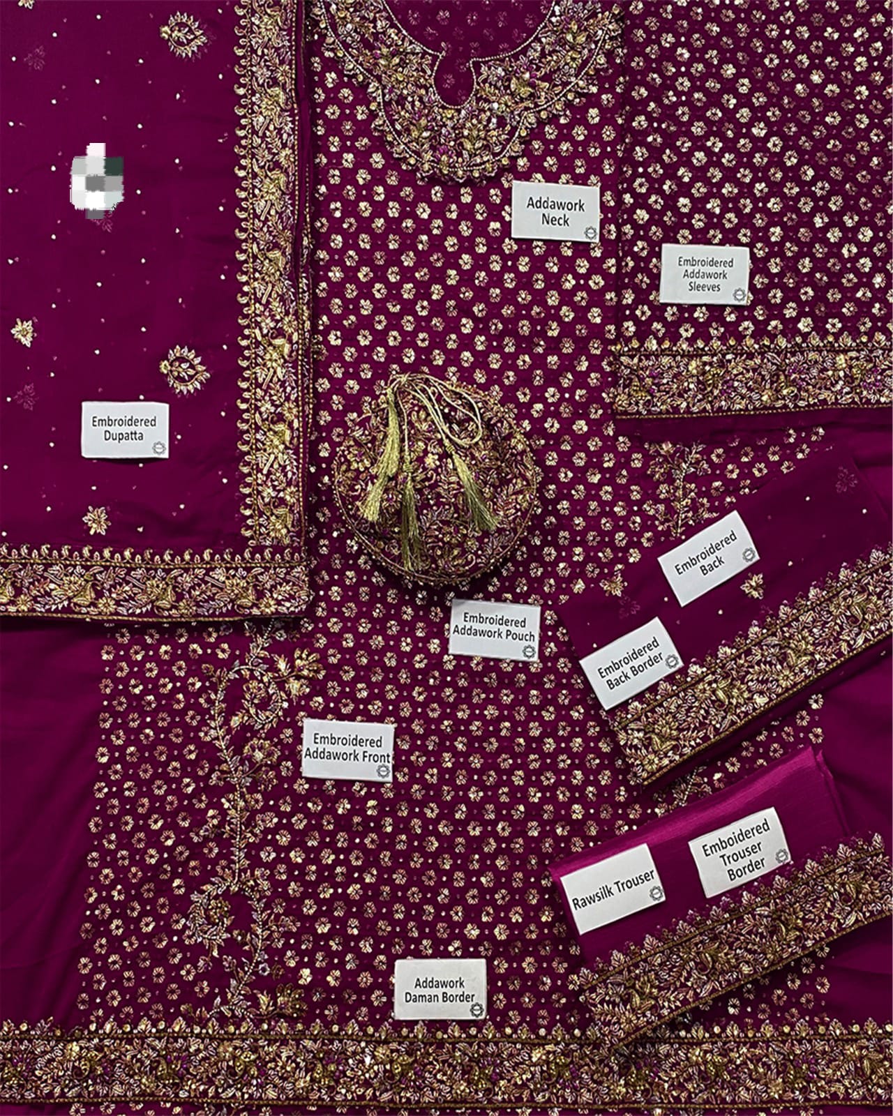 Hussain Rehar - Bridal Chiffon Hand Embellished & Embroidered 3Pc Dress Unstitched