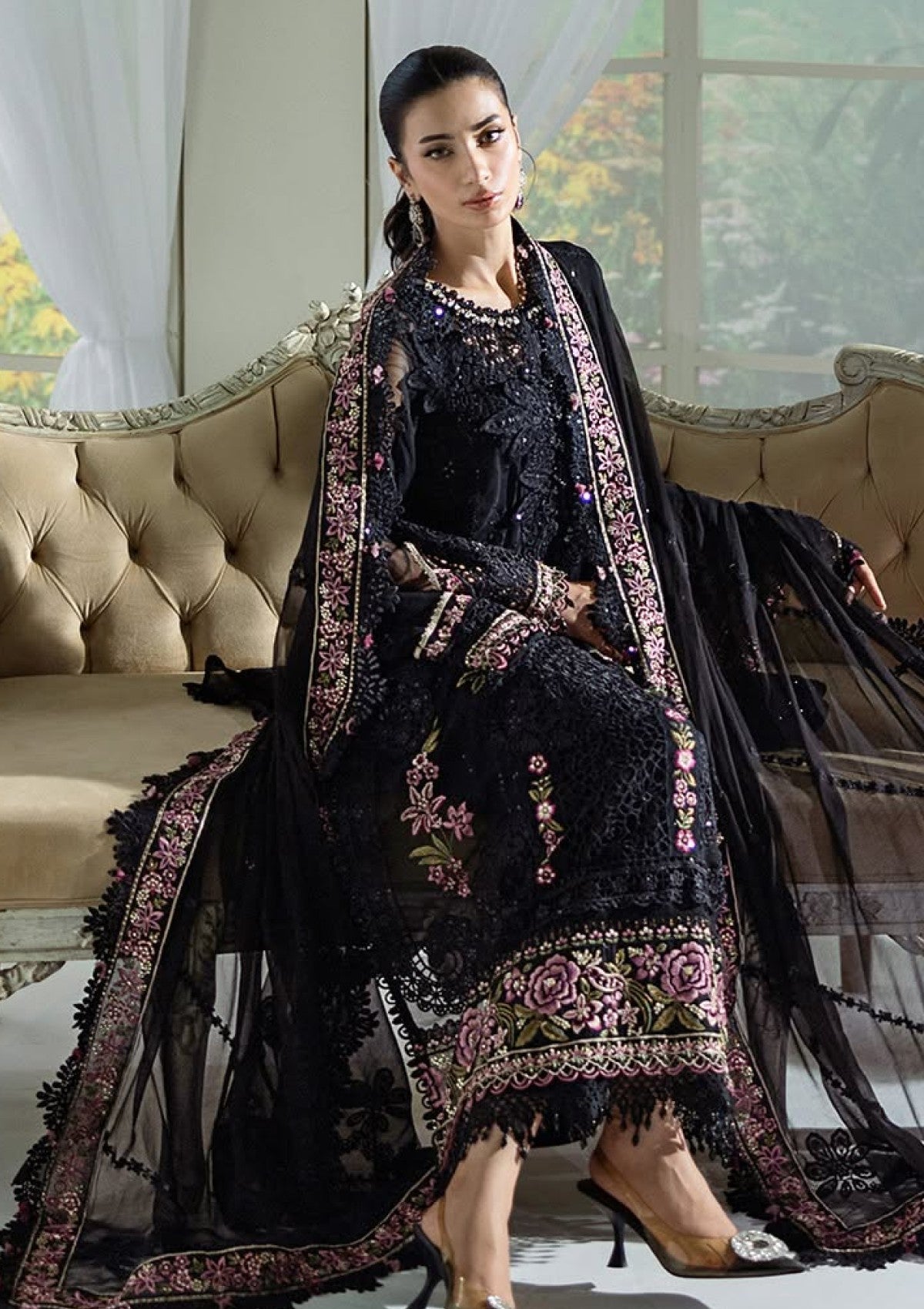 Black Luxury Embroidered Chiffon 3 Piece Unstitched Suit