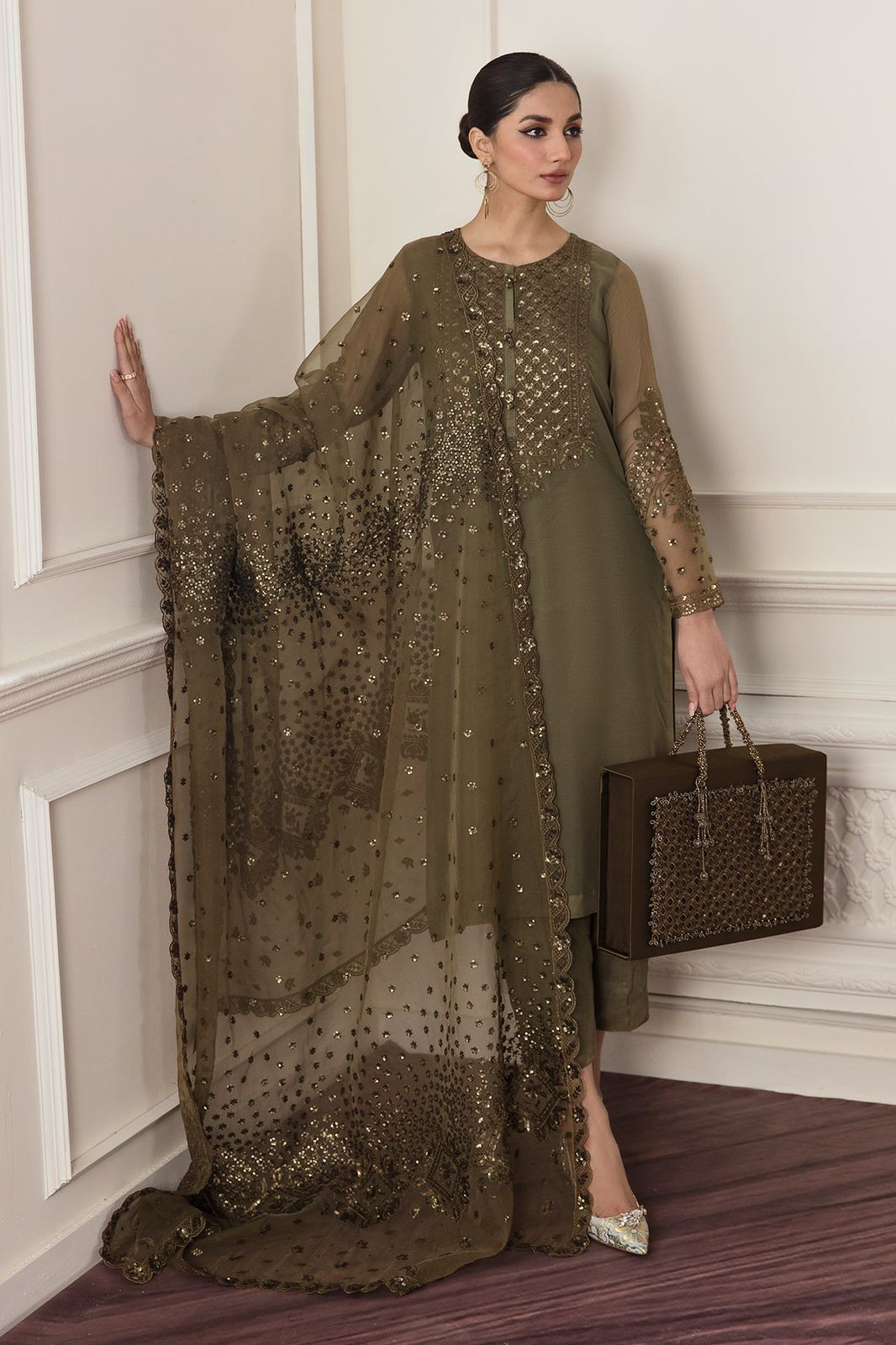 Embroidered Chiffon 3 Piece Unstitched Dress - Party Wear