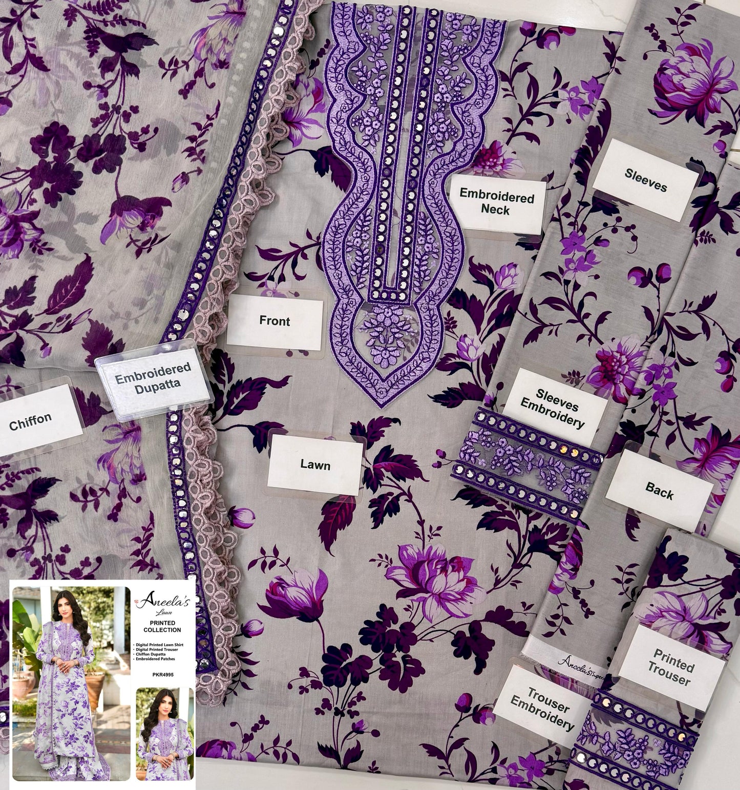 Embroidered Lawn 3 Piece Unstitched Suit ACL-LUX-01-25 - Summer Collection