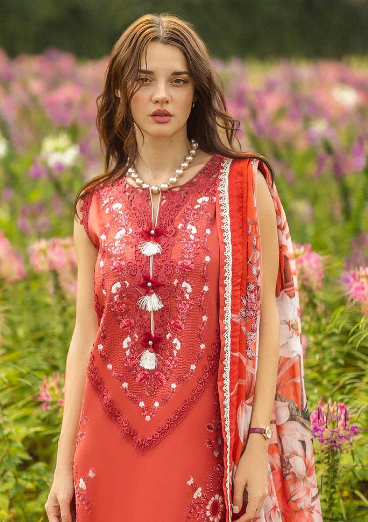 Luxury Chicken Kari Embroidered Lawn 3 piece Unstitched Dress-Hemline