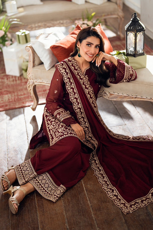Luxe Embellished Embroidered Chiffon 3 Piece Unstitched