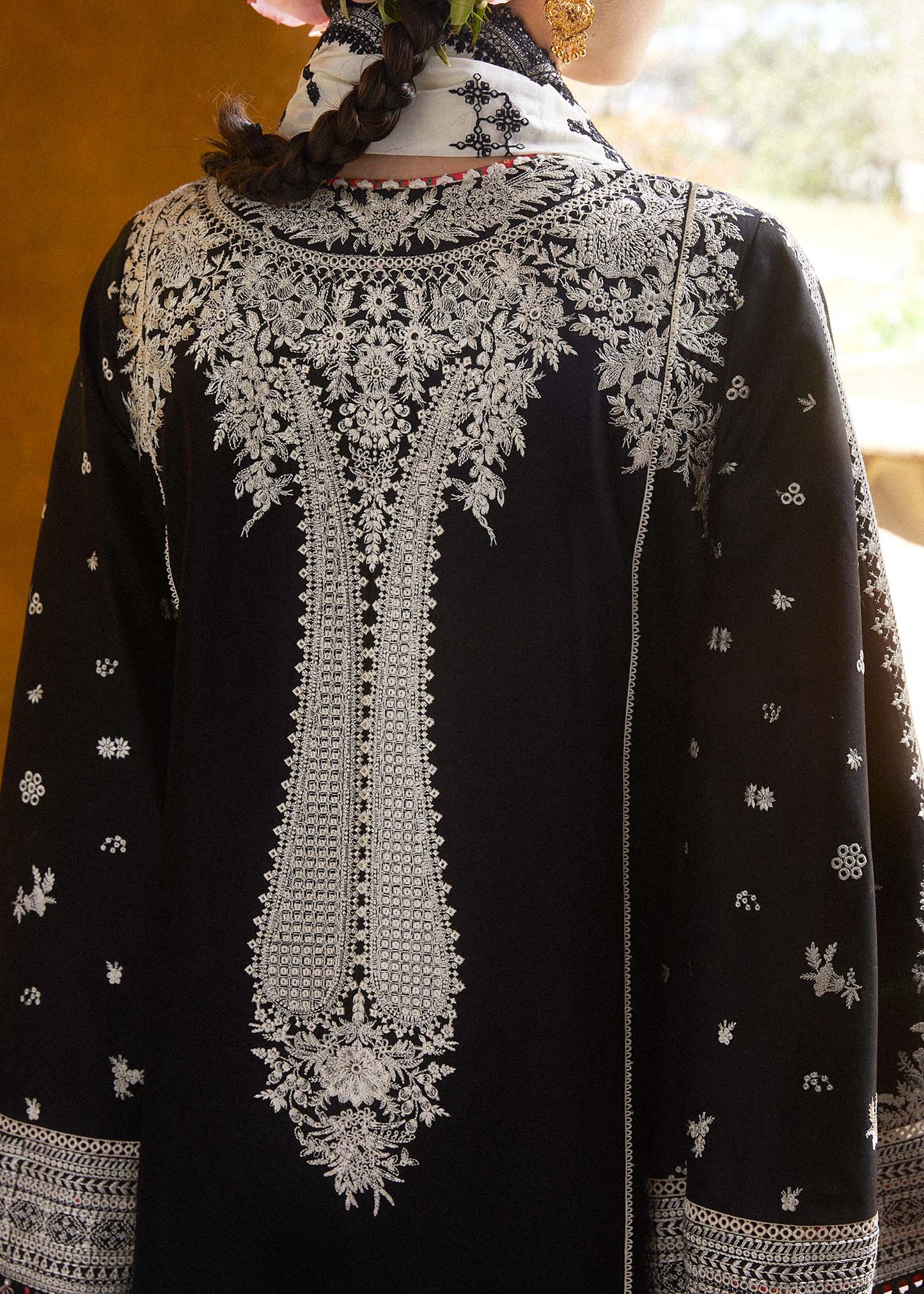 Black Luxury Embroidered Lawn 3 piece Unstitched Dress - Shams