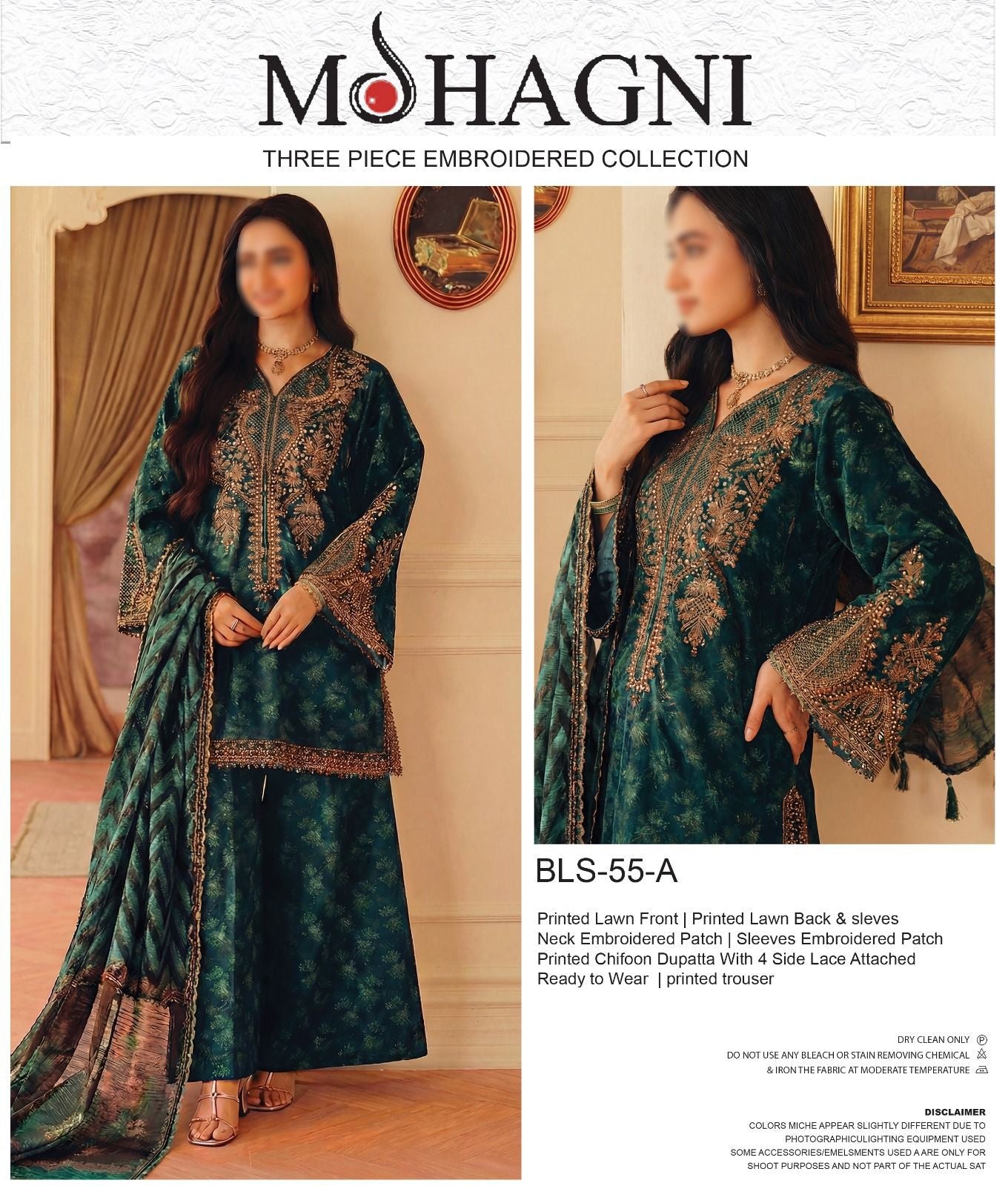 Mohagni - Luxury Lawn Embroidered 3 Piece Unstitched - BLS-55