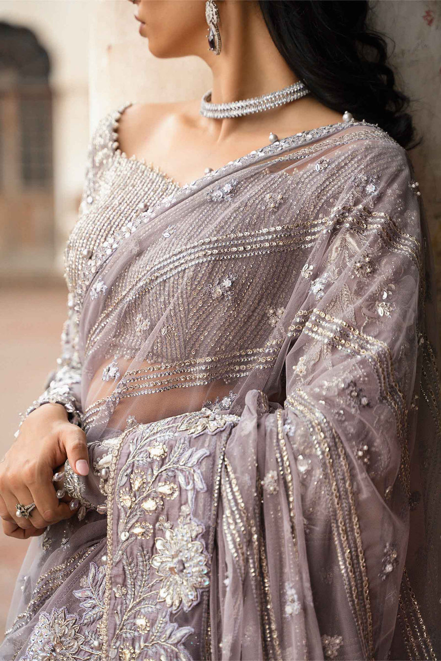 Luxury Net Embroidered Unstitched Saree Ifora -Party Wear