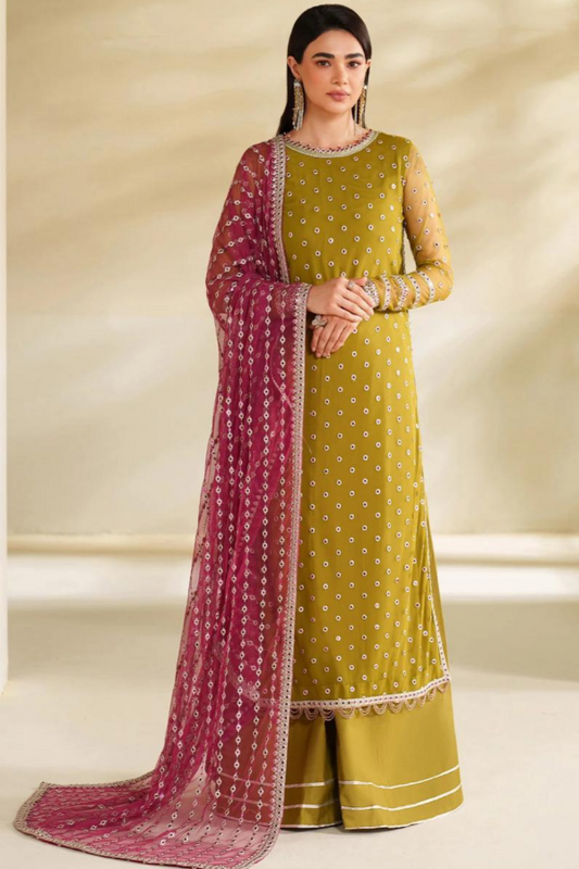 Chiffon Embroidered 3 Piece Unstitched Suit - Party Wear