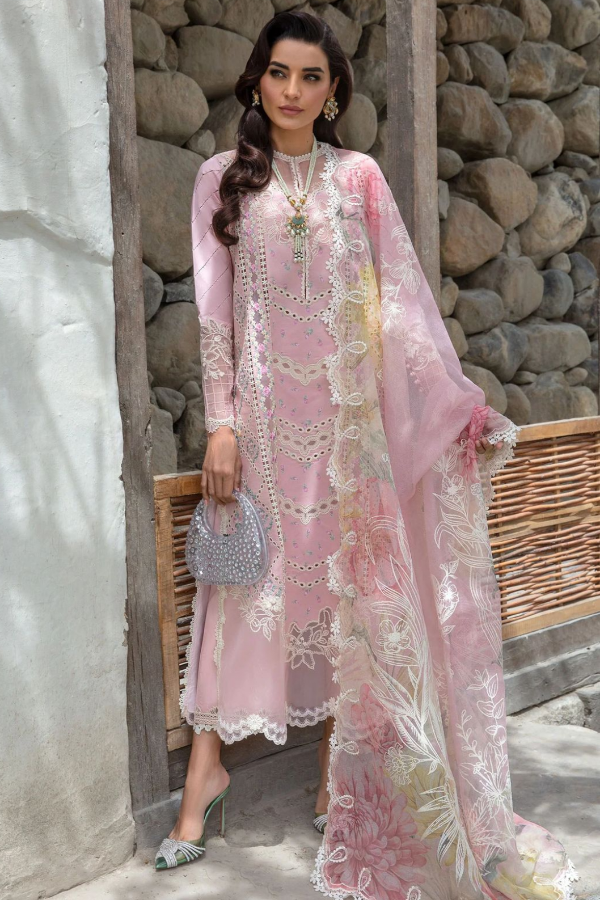 Pink Luxury Chicken Kari Embroidered Lawn 3 piece Unstitched Dress - cssl