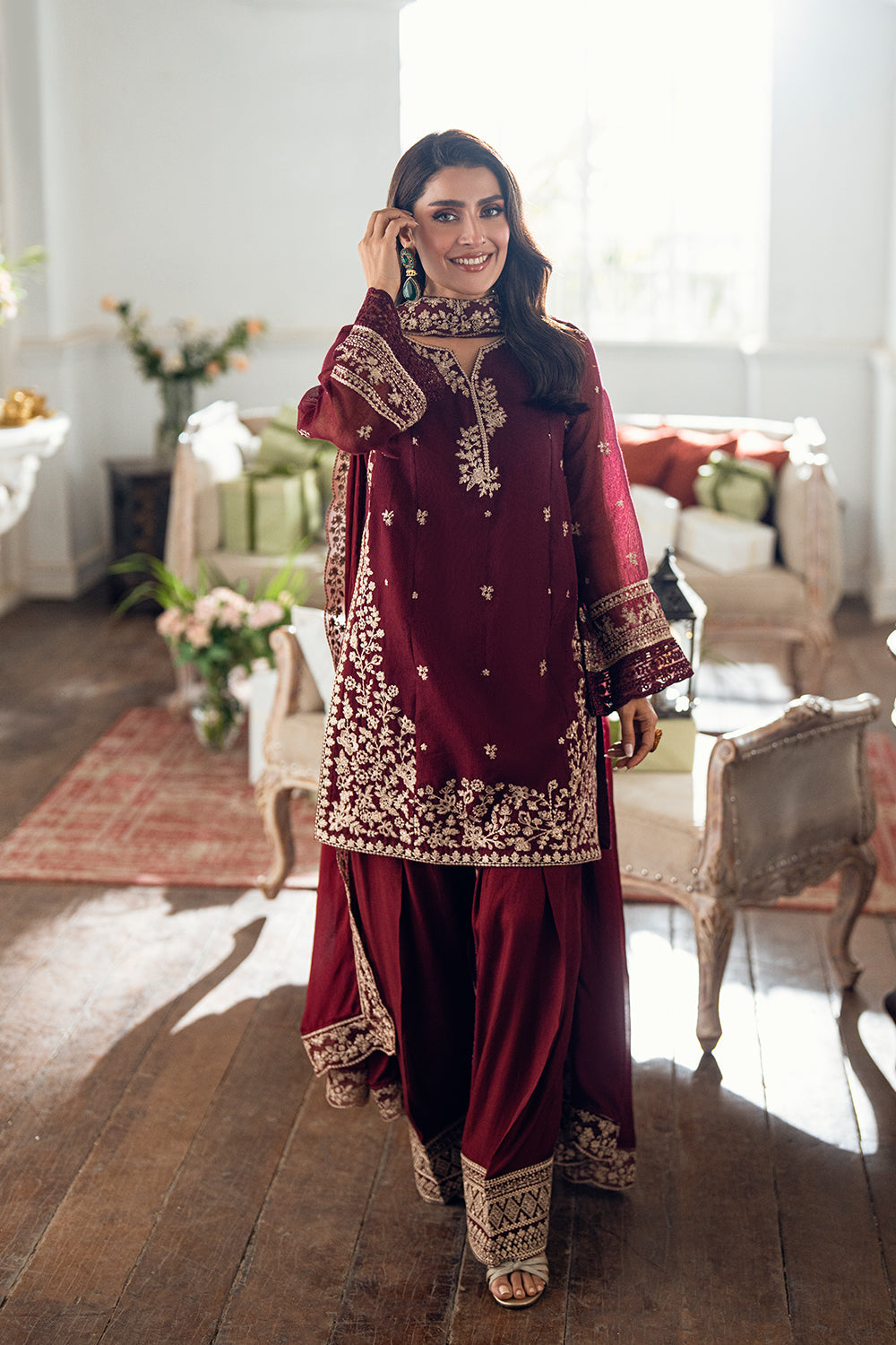 Luxe Embellished Embroidered Chiffon 3 Piece Unstitched