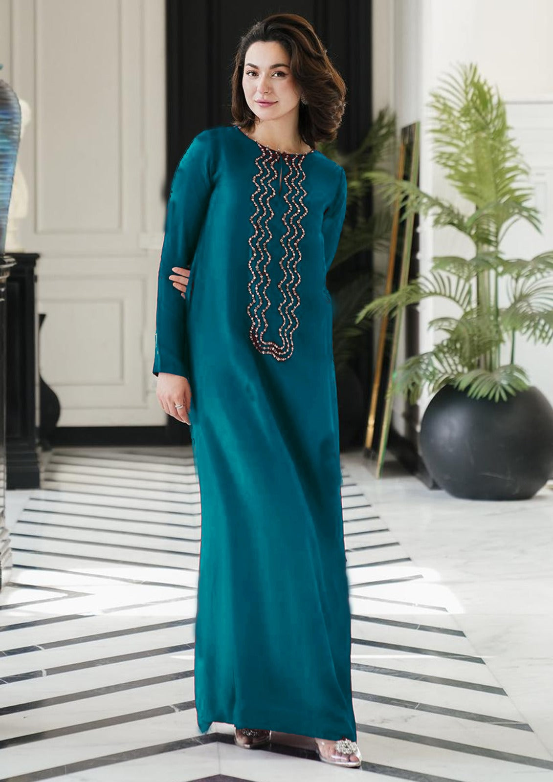 Hand Work Silk 3 Piece Unstitched Suit Chameuse