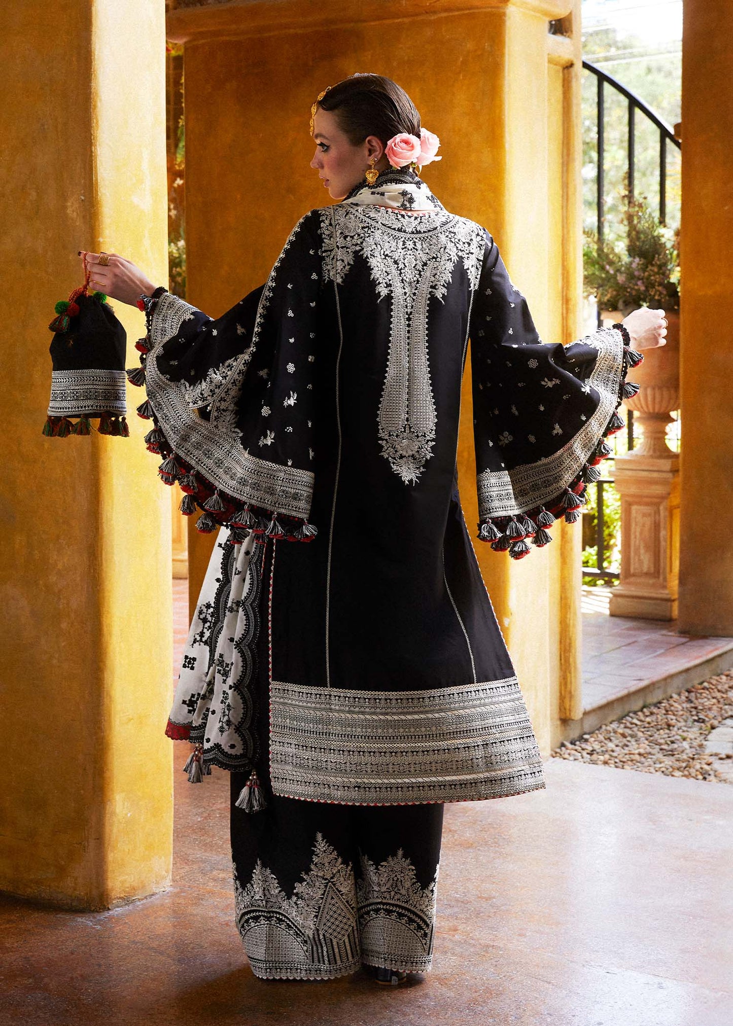 Black Luxury Embroidered Lawn 3 piece Unstitched Dress - Shams