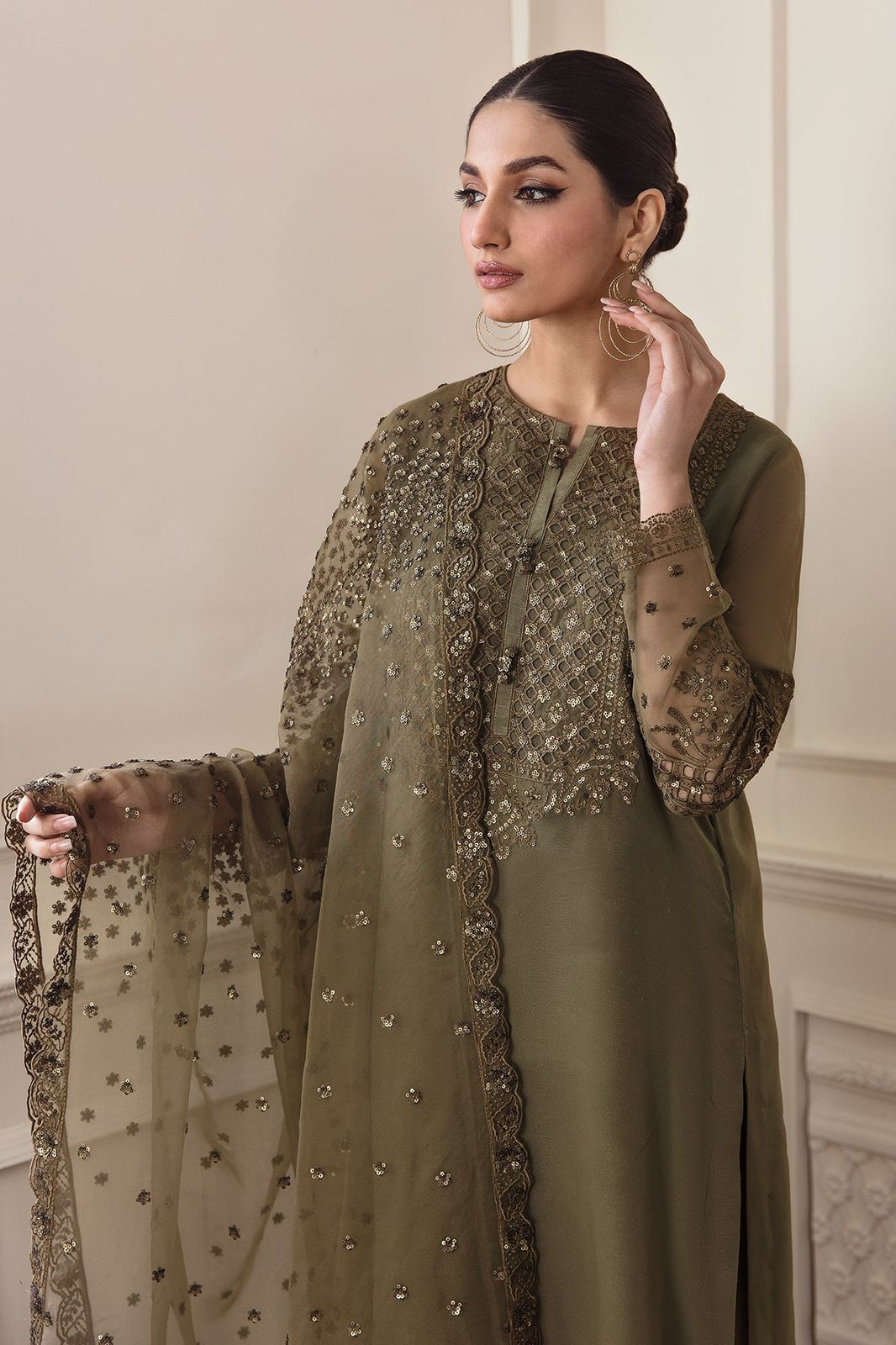 Embroidered Chiffon 3 Piece Unstitched Dress - Party Wear
