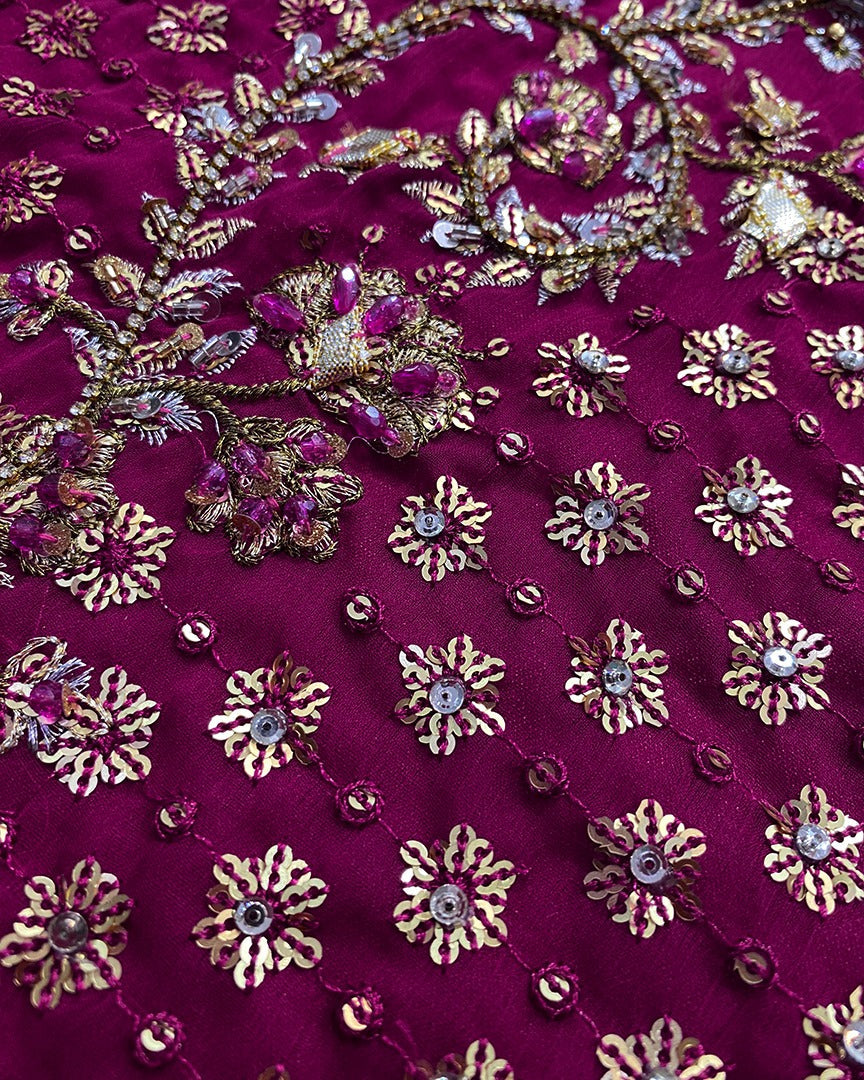 Hussain Rehar - Bridal Chiffon Hand Embellished & Embroidered 3Pc Dress Unstitched