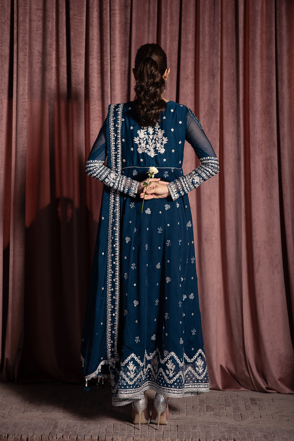 Blue Maxi Chiffon Unstitched 3 Piece - Party Wear