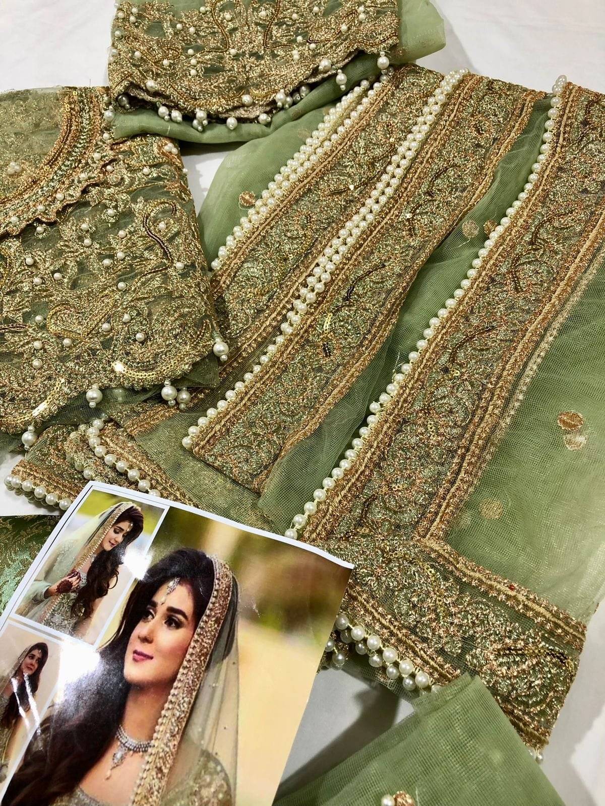 Pista Green Net Unstitched Party Wear 3 Piece Dress