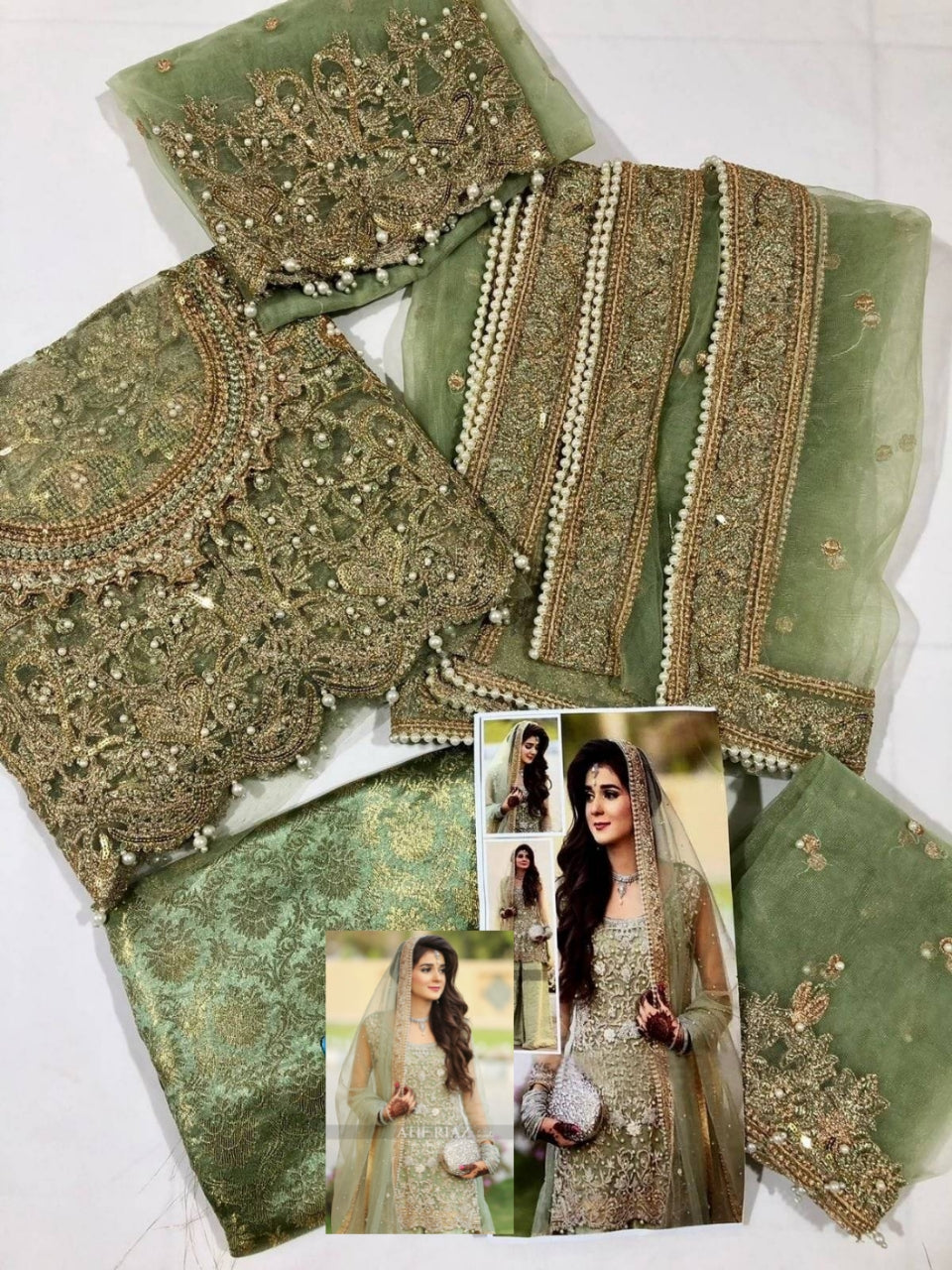 Pista Green Net Unstitched Party Wear 3 Piece Dress